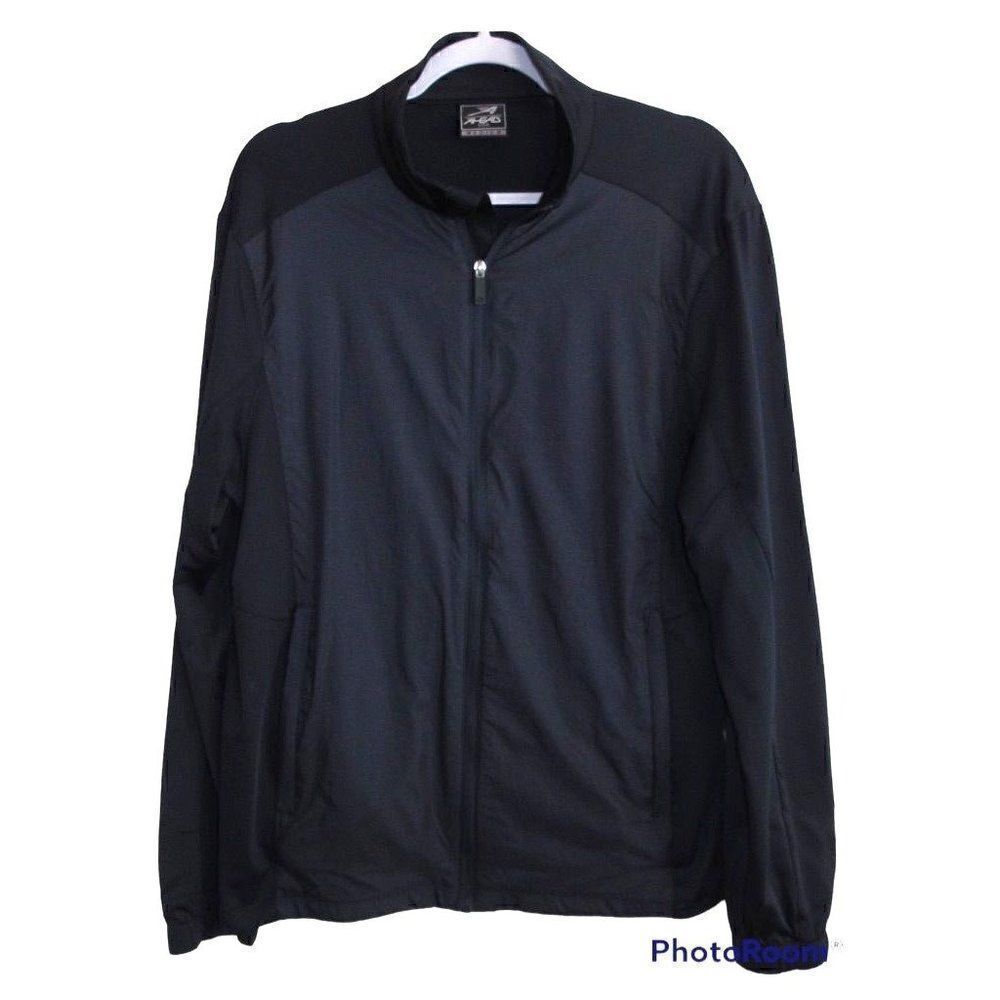New AHEAD Golf Navy Blue Full Zip‎ Rain Jacket Brushed Fleece Lined Sz M